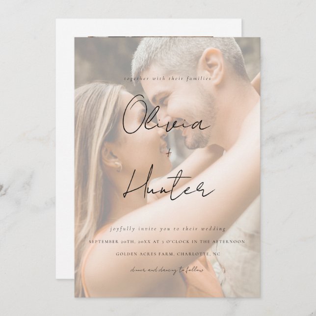 Minimalistischer QR Code Foto Hochzeitsempfang Einladung (Vorne/Hinten)