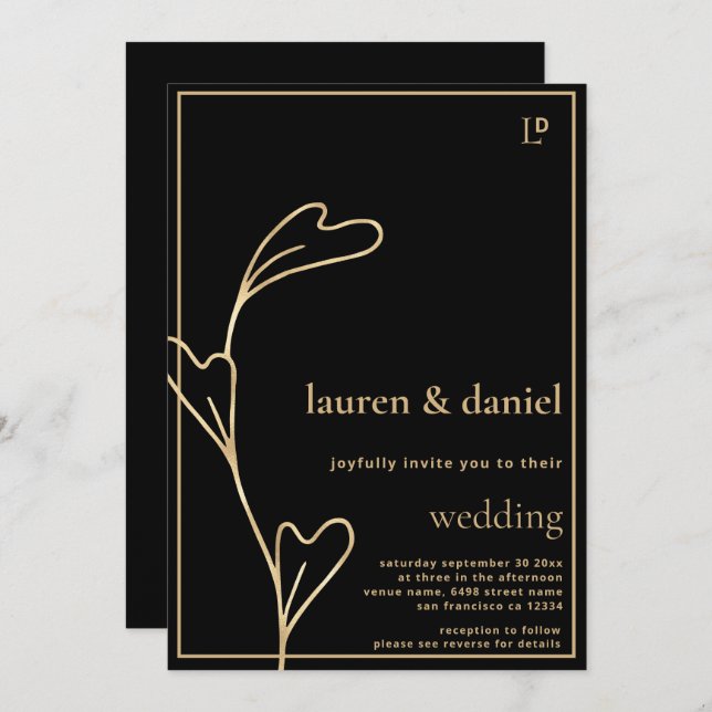 Minimalistischer QR-Code für Black and Gold Weddin Einladung (Vorne/Hinten)