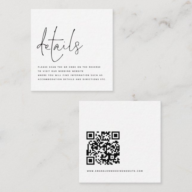 Minimalistischer QR-Code für Hochzeiten Begleitkarte (Vorne/Hinten)