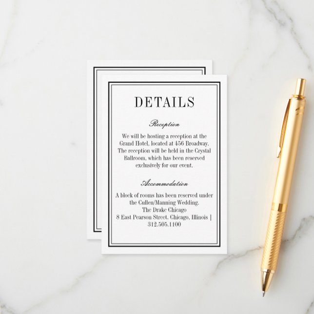 Minimalistischer QR-Code für Hochzeiten in Schwarz Begleitkarte (Vorderseite/Rückseite Beispiel)