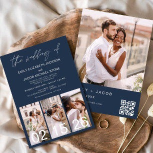 Minimalistischer QR-Code für Hochzeiten von Navy B Einladung