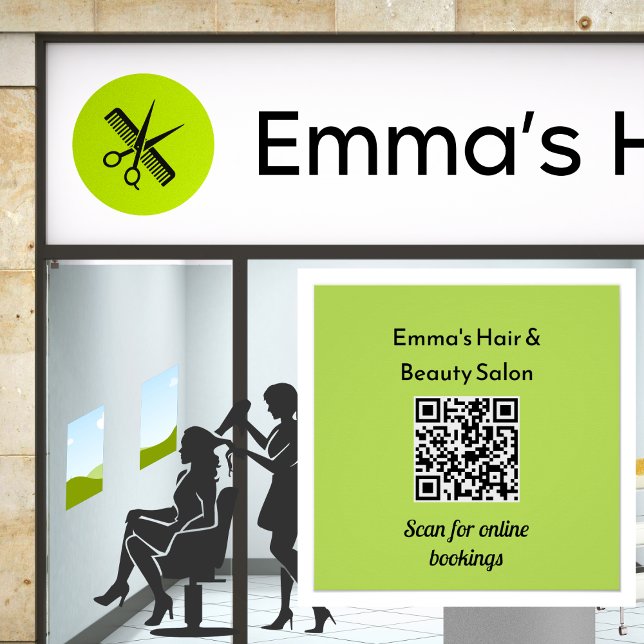 Minimalistischer QR-Code für moderne Unternehmen Poster (A customizable poster template in lime green with QR code, for customers to enter their own text)