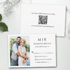 Minimalistischer QR-Code für Monogramm-Foto RSVP Karte
