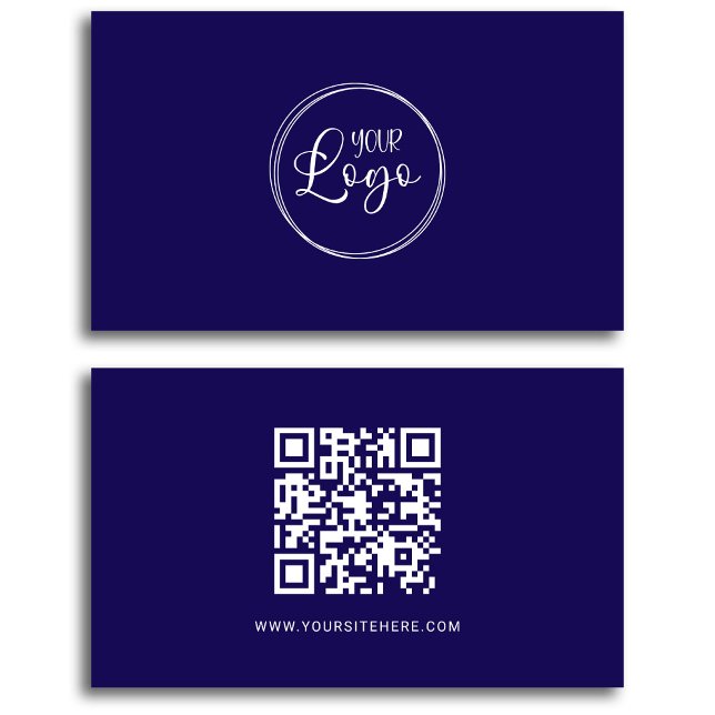 Minimalistischer QR-Code für Navy Blue und White L Visitenkarte (Navy Blue and White Logo Minimalist QR Code Business Card)