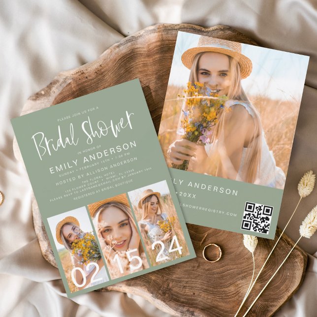 Minimalistischer QR-Code für Sage Green Brautparty Einladung (Von Creator hochgeladen)