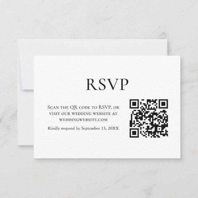 Minimalistischer QR-Code für Schwarz/Weiß-Hochzeit RSVP Karte (Vorderseite)