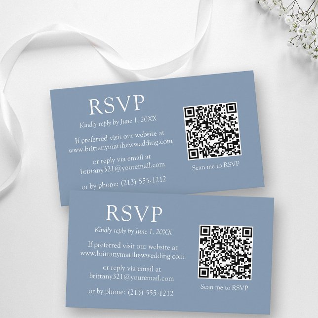 Minimalistischer QR-Code Hochzeiten Dusty Blue UAW Begleitkarte (Customize to change text size, color, style or to change background color of front and back of card.)
