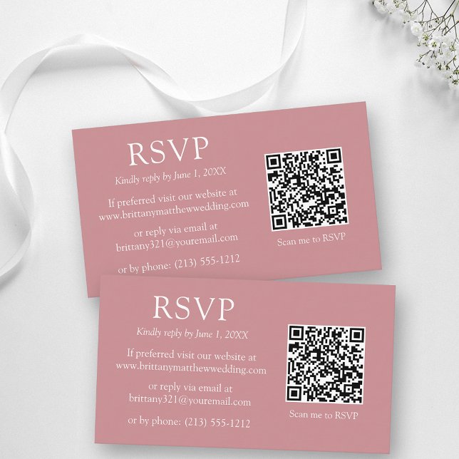 Minimalistischer QR-Code Hochzeiten Dusty Rose UAW Begleitkarte (Customize to change text size, color, style or to change background color of front and back of card.)