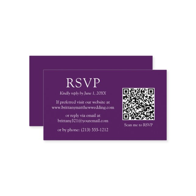 Minimalistischer QR-Code Hochzeiten Lila UAWG Begleitkarte (Vorderseite/Rückseite Beispiel)