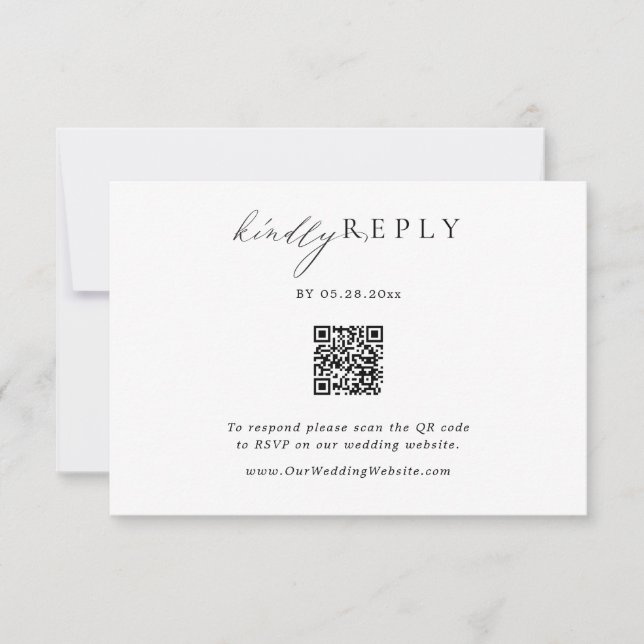 Minimalistischer QR-Code Hochzeitsrabatt RSVP Onli Karte (Vorderseite)