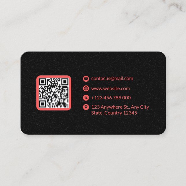 Minimalistischer QR-Code in Grau und Rosa Visitenkarte (Vorderseite)