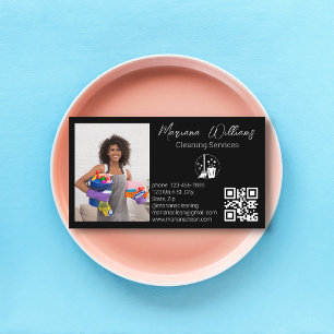 minimalistischer QR-Code-Reinigungsdienst Foto sch Visitenkarte
