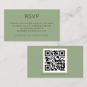 Minimalistischer QR Code Sage Green Wedding RSVP Begleitkarte