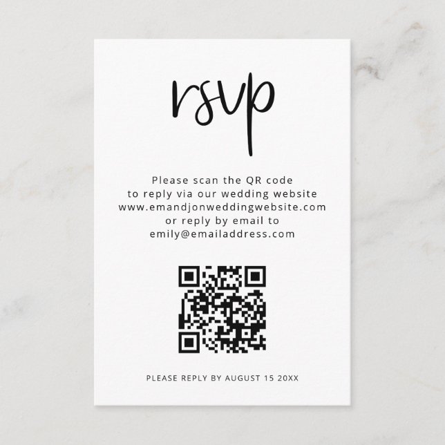 Minimalistischer QR-Code Schwarz-weiß Wedding RSVP Begleitkarte (Vorderseite)