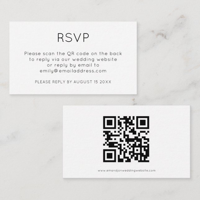 Minimalistischer QR-Code Schwarz-weiß Wedding RSVP Begleitkarte (Vorne/Hinten)