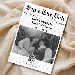 Minimalistischer QR-Code Vintag Newspaper Foto Hoc Save The Date