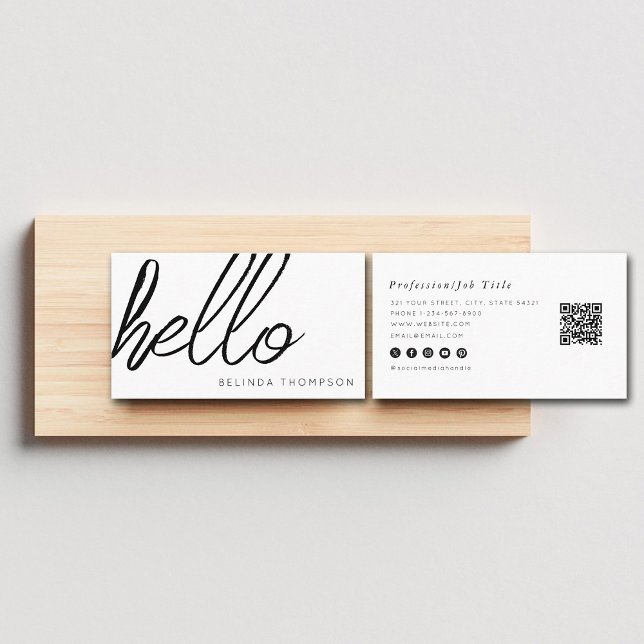 Minimalistischer QR-Code Visitenkarte (Modern Minimalist Simple White Hello QR Code Business Card)