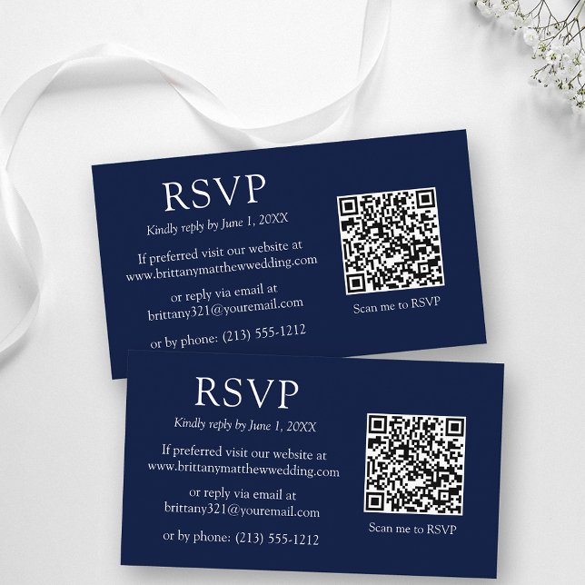 Minimalistischer QR Code Wedding Blue UAWG Begleitkarte (Customize to change text size, color, style or to change background color of front and back of card.)