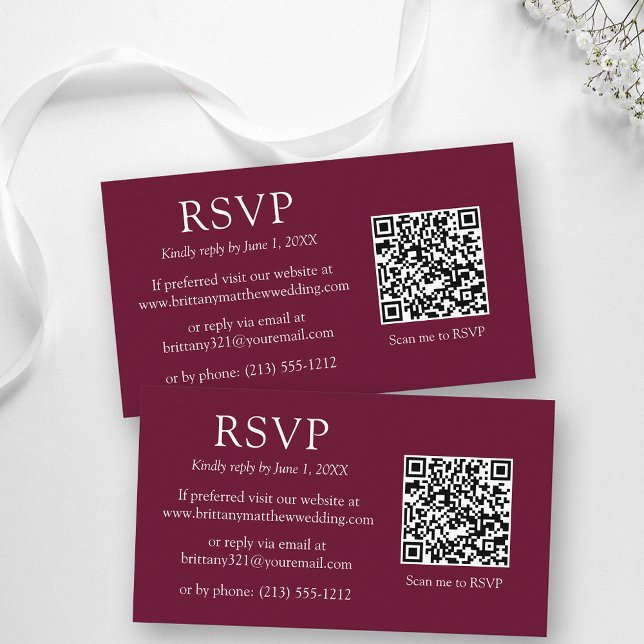 Minimalistischer QR Code Wedding Burgundy UAWG Begleitkarte (Customize to change text size, color, style or to change background color of front and back of card.)