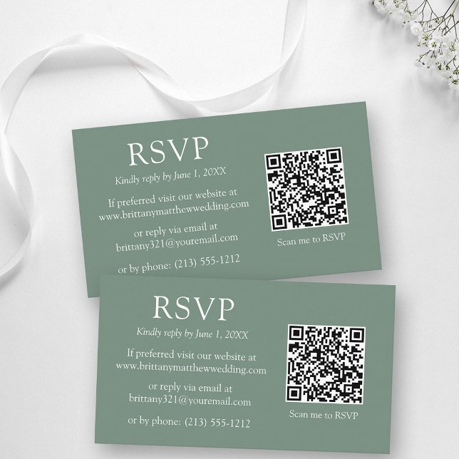 Minimalistischer QR Code Wedding Sage Green UAWG Begleitkarte (Customize to change text size, color, style or to change background color of front and back of card.)