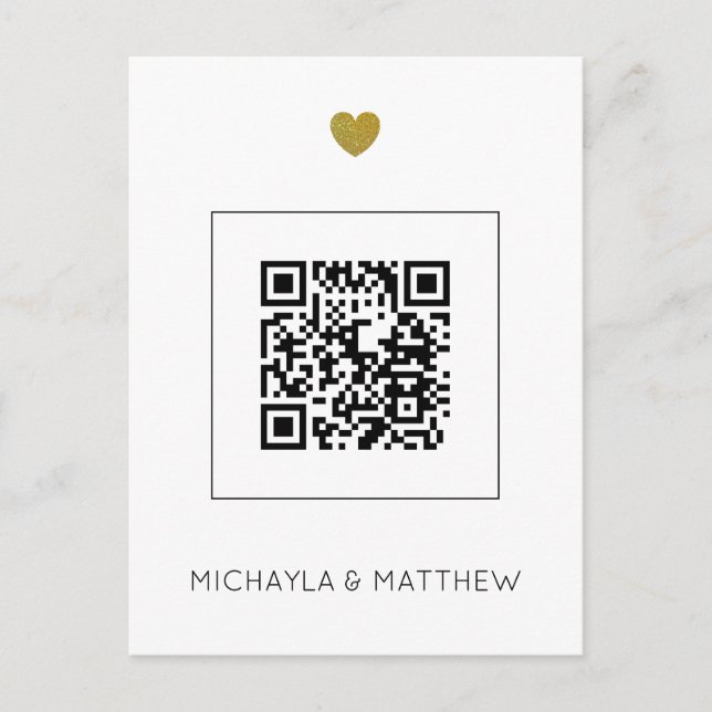 Minimalistischer QR Code White Wedding Einladung Postkarte (Vorderseite)