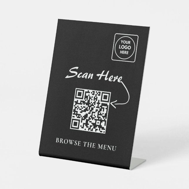 Minimalistischer QR-Menü-Displayhalter Sockelschild (Vorderseite)