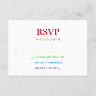Minimalistischer Rainbow-farbener Schriftart Hochz RSVP Karte