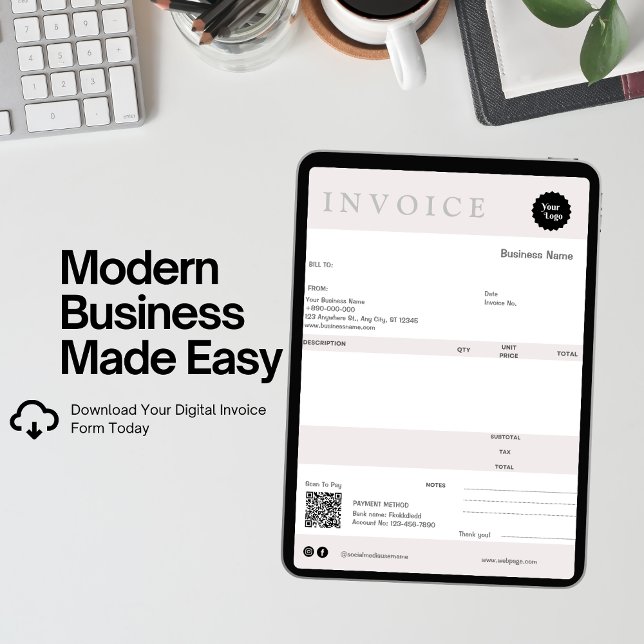 Minimalistischer Rechnungsabsatz für kleine Untern Karte (invoice sales receipt small business modern minimalist client invoice logo service invoice, digital)