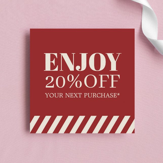 Minimalistischer Red Beige Stripes Holiday Coupon (Von Creator hochgeladen)