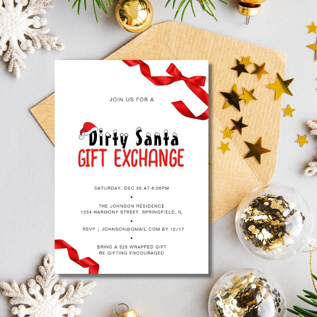 Minimalistischer Red Bow Dirty Santa Gift Exchange Einladung ( Minimalist Red Bow Dirty Santa Gift Exchange Invitation)