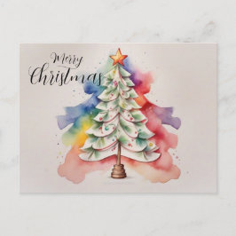 Minimalistischer Regenbogen Wasserfarben Weihnacht Feiertagspostkarte