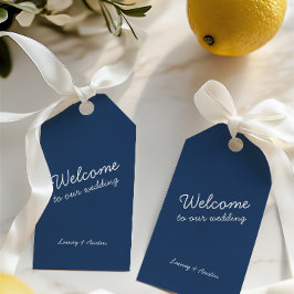 Minimalistischer Retro Blue Wedding-Tag Geschenkanhänger