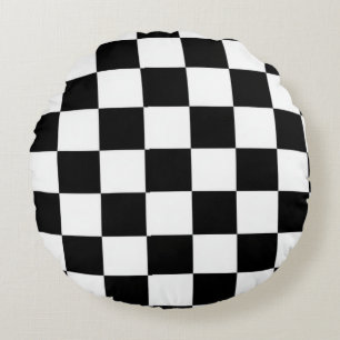 Minimalistischer Retro-Karo – monochrome Streetwea Rundes Kissen