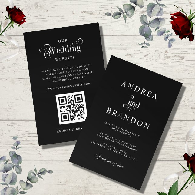 Minimalistischer Retro-QR-Code für die Hochzeit in Einladung (Von Creator hochgeladen)