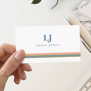 Minimalistischer Retro-Streifen Monogramm Visitenkarte