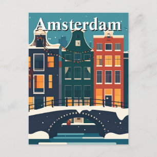 Minimalistischer Retro-Winter in Amsterdam-Kanalhä Postkarte