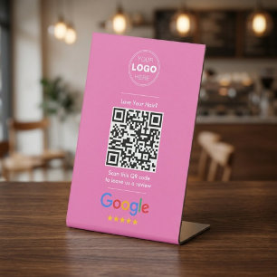 Minimalistischer Rosa-Friseursalon-Bewertungs-QR-C Sockelschild