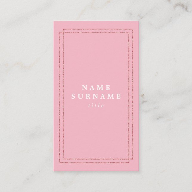 Minimalistischer rosa Glitzer-vertikale Visitenkarte (Vorderseite)