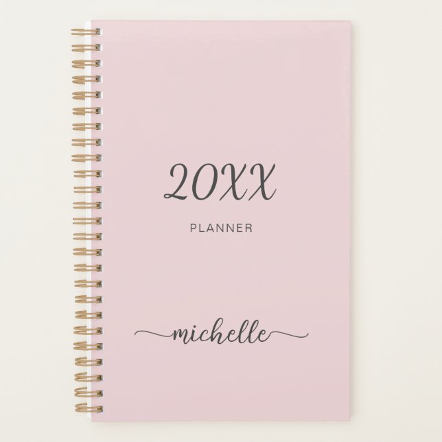 Minimalistischer rosa Monogramm Name 2023 Planer (Vorderseite)