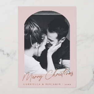 Minimalistischer Rosa Pfeil Zwei Fotos Weihnachtsz Folien Feiertagskarte