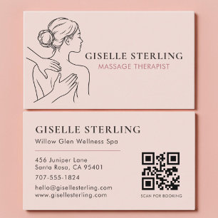 Minimalistischer rosa QR-Code für Massagetherapeut Visitenkarte