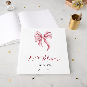 Minimalistischer rosa Schleifen-Quinceañera-Geburt Gästebuch