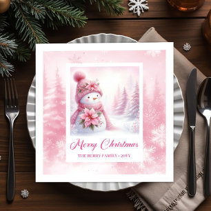 Minimalistischer Rosa Schneemann Kinder Winterwald Serviette