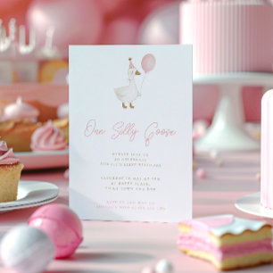 Minimalistischer Rosa Silly Goose Erster Geburtsta Einladung