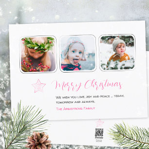 Minimalistischer Rosa-Star-Handgezeichnete 3-Foto- Feiertagskarte