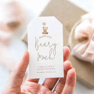 Minimalistischer Rosa Teddybär Baby Shower Dankesc Geschenkanhänger