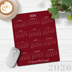 Minimalistischer Roter Kalender für Burgund 2026 Mousepad