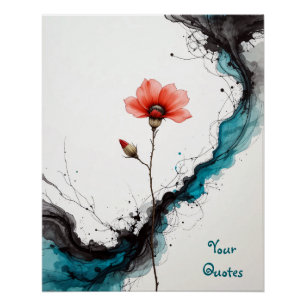 Minimalistischer roter Mohn-Tinten-Kunst-Druck Poster