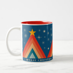 Minimalistischer roter und blauer Retro-Groovy-Wei Zweifarbige Tasse