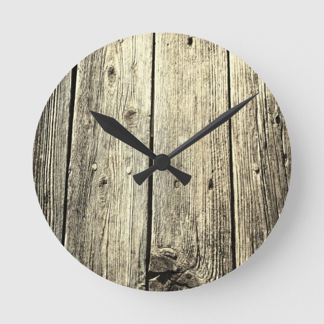 Minimalistischer Rustikaler, gewitterter Stallholz Runde Wanduhr (Vorderseite)